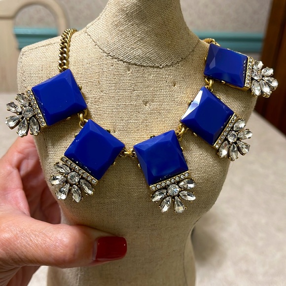 BNWT J CREW ROYAL BLUE & CRYSTAL ART DECO STYLE NECKLACE - Picture 2 of 7